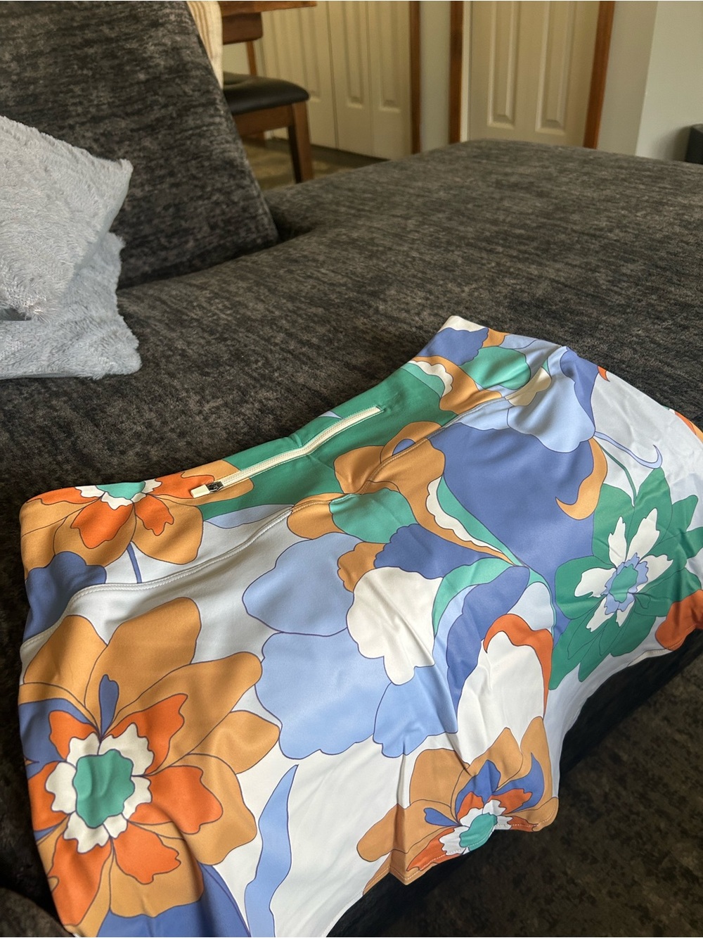 Floral Print Midi Skirt in Blue, Green & Orange. Skort.